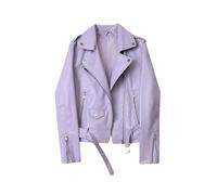 Tdvcpmkk Lederjacke Damen Revers Bikerjacke Reißverschlussjacke, Violett, XL