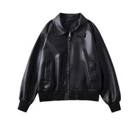 Tdvcpmkk PU Jacke Damen Kunstleder Langarm Revers Damenjacke Reißverschluss Tasche Damenjacke, Kaffeebraun, S