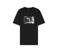 T-Shirt BOSS ORANGE "Te Motors Regular Fit", Herren, Gr. M, schwarz (schwarz001), Single Jersey, Obermaterial: 100% Baumwolle, unifarben, regular fit normal, Rundhals, abgesteppte Kante, Shirts T-Shir