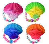 TE-Trend Schmuck-Muschel mit Perlen-Armband 4er Set - perfektes Kinderschmuck-Set für magische Momente - Schmuck-Muschel mit wunderschönem Mädchen-Armband Highlight - zauberhaftes Perlen-Geschenk