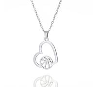TEAMER Basketball-Halskette, Herz-Basketball-Sport-Anhänger, Edelstahl, einzigartiger Schmuck für Basketball-Liebhaber (Herz-Basketball - Halskette - Silber)