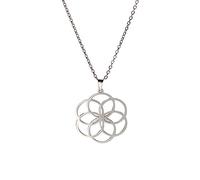 TEAMER Edelstahl Blume des Lebens Halskette Anhänger vergoldet Kette Schmuck Geometrie Zubehör Amulett Schmuck (Stil 3 - Silber)