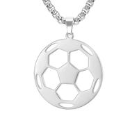 TEAMER Fußball-Halskette - Edelstahl Anhänger - Einzigartiger Sportschmuck für Teenager, Jungen, Männer, Frauen - Fußballliebhaber (Große Silber-Halskette)