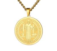 TEAMER Katholische Sankt Benedikt Siegel Halskette Edelstahl St. Benedikt Anhänger Jesus Kreuz Religiöses Amulett der Stärke Frieden Gebet Schmuck Für Männer Frauen (Sankt-Benedikt-Halskette - Gold)