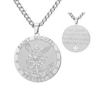 TEAMER Saint Michael Halskette, Edelstahl, St. Michael Anhänger, der große Beschützer, Erzengel, Amulett, Halskette, religiöser Schmuck für Männer und Frauen, Edelstahl, Kein Edelstein