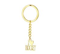 TEAMER Schlüsselanhänger mit Aufschrift "I Love Hockey", Edelstahl, Wintersport, Hockey-Anhänger, Inspirationsschmuck für Damen und Herren, Gold, 19.7*25mm