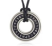 TEAMER Wikinger Runen Halskette Edelstahl Norse Runen Talisman Anhänger Wikinger Elder Futhark Ring Kreis Halskette Amulett Schmuck für Männer Frauen (Stil 1 - Silber)