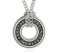 TEAMER Wikinger Runen Halskette Edelstahl Norse Runen Talisman Anhänger Wikinger Elder Futhark Ring Kreis Halskette Amulett Schmuck für Männer Frauen (Stil 2 - Silber)