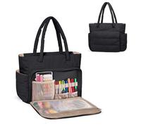 Teamoy Tragbar Stricktasche für Stickerei Set, Schwarz (Nur Tasche) | Handarbeitstasche für Stickrahmen, Farbfäden, Stickgarn und andere Stickerei kit