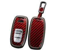 TECART Autoschlüssel Hülle Passt für Audi A1 A2 A3 A4 A5 A6 A7 A8 A4L A6L A8L Q1 Q3 Q5 Q7 Q8 S1 S3 S4 S5 PVC Schlüsselanhänger Keyless Go Schutz 3 Taste Schlüsseletui Key case Kohlefaser B Rot