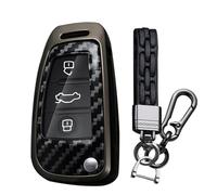 TECART Autoschlüssel Hülle Passt für Audi A1 A3 A4 A6 A8 Quattro Q2 Q3 Q7 S3 S6 RS3 RS6 R8 TT TTS PVC Schlüsselanhänger Keyless Go Schutz 3 Taste Schlüsseletui Key case Kohlefaser A Schwarz