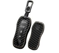 TECART Autoschlüssel Hülle Passt für Porsche 911 958 971 996 997 987 987 GT3 9YA Macan Boxster Carrera Taycan Panamera Cayman Cayenne PVC Schlüsselanhänger 4 Taste Kohlefaser B Schwarz