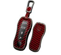 TECART Autoschlüssel Hülle Passt für Porsche 911 958 971 996 997 987 987 GT3 9YA Macan Boxster Carrera Taycan Panamera Cayman Cayenne PVC Schlüsselanhänger 4 Taste Kohlefaser B Rot