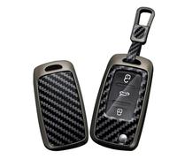 TECART Klapp Autoschlüssel Hülle cover Passt für VW Caddy Jetta Bora Beetle EOS Golf 4 5 6 Polo Passat 3BG 3B Scirocco Touran PVC Schlüsselanhänger Keyless Go Schutz 3 Taste Kohlefaser B Schwarz