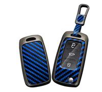 TECART Klapp Autoschlüssel Hülle cover Passt für VW Caddy Jetta Bora Beetle EOS Golf 4 5 6 Polo Passat 3BG 3B Scirocco Touran PVC Schlüsselanhänger Keyless Go Schutz 3 Taste Kohlefaser B Blau