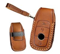 TECART Leder Smart Autoschlüssel Hülle cover Passt für Mercedes Benz A C E S G Klasse GLC CLE CLA W177 W205 W213 W222 S63 AMG Schutzhülle Schlüsselcover Zubehör Schlüsseletui Key case 3 Taste Braun