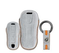 Tecart Wildleder Schlüsselcover Passt für Porsche 911 Cayenne Coupe Panamera Taycan Carrera 2020 2021 3 Tasten Autoschlüssel Hülle Schlüsselhülle schlüsselschutz-Hellgrau