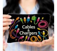 Tech Cord Kabel-Organizer-Tasche, Kabel und Ladegeräte, bedruckt, Make-up-Tasche, Organizer, Kosmetiktasche, Reise-Aufbewahrungstasche für Ladekabel, Elektronikzubehör, Aufbewahrung für Damen