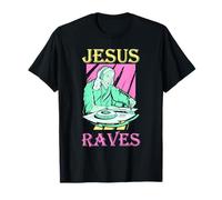 Techno EDM Rave Outfits & Geschenk Jesus Raves Rave T-Shirt Schwarz Klein Unisex Erwachsene Kurzarm Crew-Neck Klassisches Crew-Neck Kurzarm T-Shirt Musikliebhaber, DJs, Geburtstagsfeier