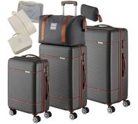 tectake® 13-TLG. Koffer Set mit Reisetasche, Koffer & Trolleys, Reisekoffer mit Rollen, Kofferset mit 3X Koffer groß und Tasche, Hartschalenkoffer mit TSA Schloss - anthrazit