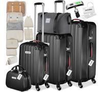 TecTake® 19-teiliges Hartschalenkoffer-Set mit ABS-Hartschale, TSA-Schloss, 360° Rollen, Packwürfel, Reisekoffer Set, Koffergarnitur, Travel Luggage, Hartschalen Reisetrolley, Koffer-Set - schwarz