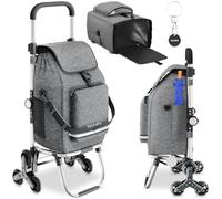 tectake® 3-in-1 Einkaufstrolley Treppensteiger, nutzbar als Umhängetasche, Sackkarre, Rollwagen klappbar, 50 L Kapazität, 30 kg belastbar, Shopper, Trolley, mit Kühltasche, Reflektorstreifen - grau