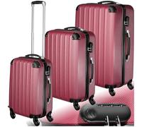 tectake 3 TLG Reisekoffer Set, Hartschalenkoffer Set, Trolley Kofferset, ABS Hartschalen Reisekofferset, Reisetasche, Trolley, Gepäck, Koffer Set, 4 Rollen, 360 Grad drehbar, Teleskopgriff - rot