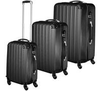 tectake 3 TLG Reisekoffer Set, Hartschalenkoffer Set, Trolley Kofferset, ABS Hartschalen Reisekofferset, Reisetasche, Trolley, Gepäck, Koffer Set, 4 Rollen, 360 Grad drehbar, Teleskopgriff - schwarz