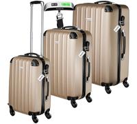 tectake® 3er Kofferset mit Kofferwaage & Kofferanhänger, Reisekoffer Set, ABS Hartschalenkoffer Set, Trolley Kofferset, Reisetasche mit Rollen, Gepäck, Koffer Set M-L-XL, Teleskopgriff - Champagner