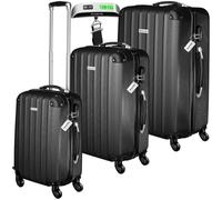 tectake® 3er Kofferset mit Kofferwaage & Kofferanhänger, Reisekoffer Set, ABS Hartschalenkoffer Set, Trolley Kofferset, Reisetasche mit Rollen, Gepäck, Koffer Set M-L-XL, Teleskopgriff - schwarz