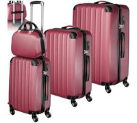 tectake® 4-TLG. Reisekoffer - Kofferset mit abnehmbaren Rollen 360°, Hartschalenkoffer mit TSA Zahlenschloss, Koffer groß, abteilbarer Innenraum, Trolley Handgepäck, Teleskopgriff - weinrot