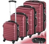 tectake® 4 TLG Reisekoffer Set, TSA Schloss, Hartschalenkoffer Set, Trolley Kofferset, ABS Hartschalen Reisekofferset, Trolley, Gepäck, Koffer Set, 4 Rollen, 360 Grad drehbar, Teleskopgriff - weinrot