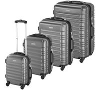 tectake 4 TLG Reisekoffer Set, Hartschalenkoffer Set, Trolley Kofferset, ABS Hartschalen Reisekofferset, Reisetasche, Trolley, Gepäck, Koffer Set, 4 Rollen, 360 Grad drehbar, Teleskopgriff - grau