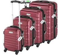 tectake® 4tlg. Hartschalenkoffer Set, Reisekoffer Set mit Rollen, Hartschale aus ABS, Koffer Set mit Teleskopgriff und Schloss, inkl. Kofferwaage und Kofferanhänge, Trolley Größen S-M-L-XL - weinrot