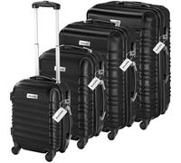 tectake® 4tlg. Hartschalenkoffer Set, Reisekoffer Set mit Rollen, Hartschale aus ABS, Koffer Set mit Teleskopgriff und Schloss, inkl. Kofferwaage und Kofferanhänge, Trolley Größen S-M-L-XL - schwarz