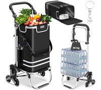 tectake® Einkaufstrolley 3-in-1 klappbar mit Kühlfach, 40L, 30kg belastbar, Aluminium, Einkaufsroller, Shopping Trolley, Tragtrolley, Transportwagen, Einkaufswagen, Rollwagen, Treppensteiger - schwarz