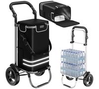 tectake® Einkaufstrolley 3-in-1 klappbar mit Kühltasche, 30 kg belastbar, 45,5 L, Einkaufsroller, Shopper, Sackkarre, Umhängetasche, Trolley Tasche, höhenverstellbarer Griff, Alu Gestell - schwarz