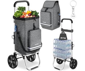 tectake® Einkaufstrolley 3-in-1 klappbar mit Kühltasche, 30 kg belastbar, 45,5 L, Einkaufsroller, Shopper, Sackkarre, Umhängetasche, Trolley Tasche, Einkaufswagen - grau