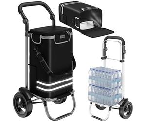 tectake® Einkaufstrolley 3-in-1 klappbar mit Kühltasche, 30 kg belastbar, 45,5 L, Einkaufsroller, Shopper, Sackkarre, Umhängetasche, Trolley Tasche, höhenverstellbarer Griff, Alu Gestell - schwarz