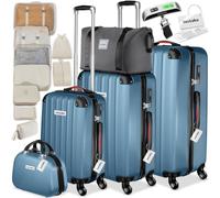 TecTake® Hartschalenkoffer-Set, 19-teilig, ABS-Hartschale Kofferset, mit TSA-Schloss, Teleskopgriff, Reisekoffer, Hartgepäck-Set, Kofferanhänger, inkl. Kulturbeutel, Gepäckwaage, Packwürfel - Blau