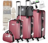 TecTake® Hartschalenkoffer-Set, 19-teilig, ABS-Hartschale, mit TSA-Schloss, 360° Rollen, Packwürfelset, Reisekoffer-Set, Hartgepäck Set, Hartkoffer-Set, Trolley Koffer, Gepäckträger - weinrot