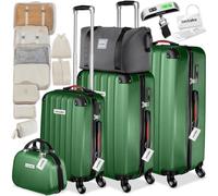 TecTake® Hartschalenkoffer-Set, 19-teilig, ABS-Hartschale, TSA-Schloss, 360° Rollen, Packwürfelset, mit Kofferwaage, Kofferanhänger, abteilbarem Innenraum, gepolsterter Teleskopgriff - Grün