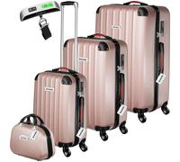 Tectake Hartschalenkoffer Set Cleo 4 Teilig 3 Trolleys 1 Beauty Case Inkl Kofferwaage und Anhänger Mit Teleskopgriff 30 50 x 48 x 75 cm Roségold