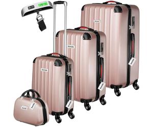 Tectake Hartschalenkoffer Set Cleo 4 Teilig 3 Trolleys 1 Beauty Case Mit Teleskopgriff und Tsa Zahlenschloss Ohne Zubehör 48 x 30 5 x 75 cm Roségold