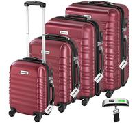 Tectake Hartschalenkoffer Set Mila 4 Teilig Aus Robustem Abs Kunststoff Inkl Kofferwaage und Anhänger Mit Teleskopgriff 32 x 50 x 76 cm Weinrot