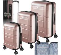 tectake® Kofferset 3 teilig, Koffer & Trolleys, Koffer Set für Flugzeug, Business, Reise, mit TSA Schloss, Hartschalenkoffer mit Rollen, Reisekoffer groß, Rollkoffer - roségold