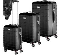 tectake® Reisekoffer Set, Hartschalen Koffer Set 3-teilig, Koffer & Trolleys groß, M - XL, 360° Rollen, Business Trolley für Flugzeug, Reise, Teleskopgriff, ineinander stapelbar - schwarz