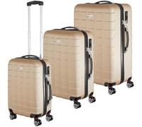 tectake® Reisekoffer Set, Hartschalen Koffer Set 3-teilig, Koffer & Trolleys groß, M - XL, 360° Rollen, Business Trolley für Flugzeug, Reise, Teleskopgriff, ineinander stapelbar - Champagner