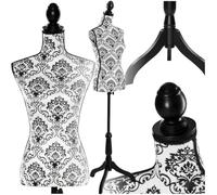 tectake Damenbüste Schneiderpuppe Büste Torso mit Holzstandfuß | Höhenverstellbar: 133 - 168 cm - diverse Modelle - (schwarz-weiß | Nr. 402565)
