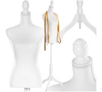 TecTake Damenbüste Schneiderpuppe Büste Torso mit Holzstandfuß | Höhenverstellbar: 133 - 168 cm - Diverse Modelle - (weiß | Nr. 402566)